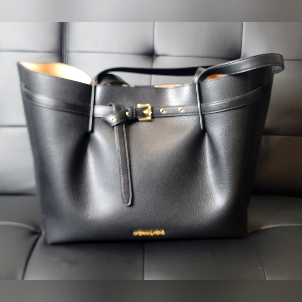 MICHAEL KORS Emilia Large Logo Pebbled Leather Tote Bag Black  Large Pre-owned